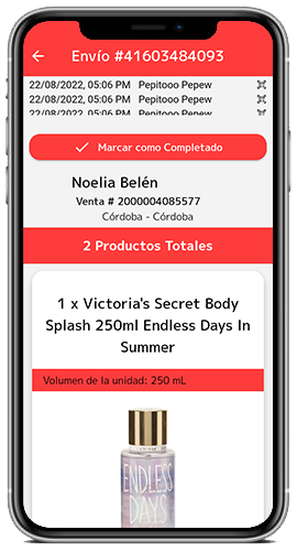 Pantalla de Resultado. Detalle de Envio
